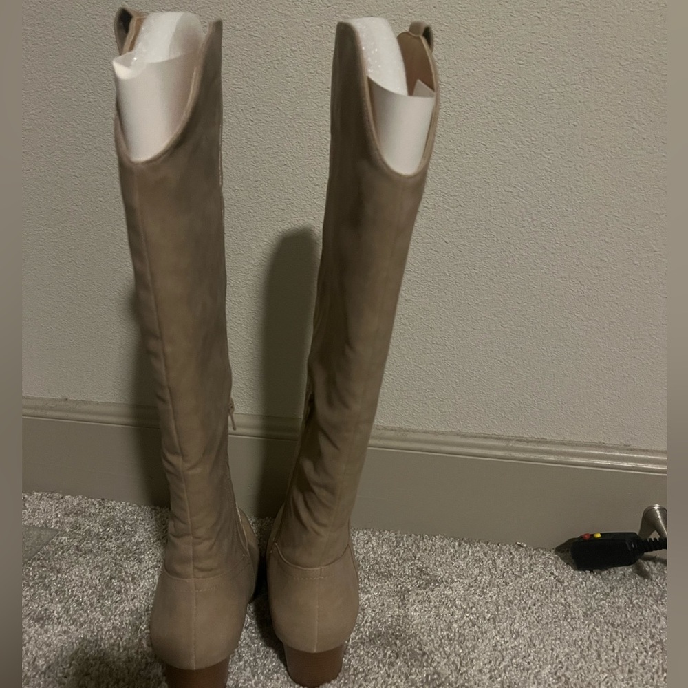 Tan, knee high cowboy boots, Pink Lily